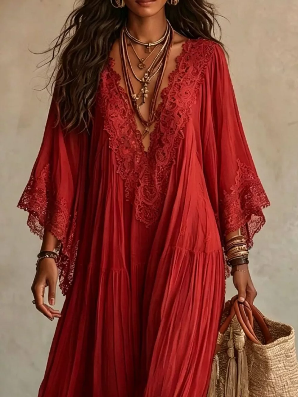 Lace Trim V-Neck Maxi Dress, image 18