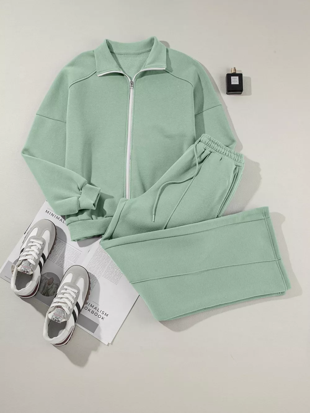 Drop Shoulder Zip Up Jacket and Drawstring Pants Active 2pcs Set, image 17