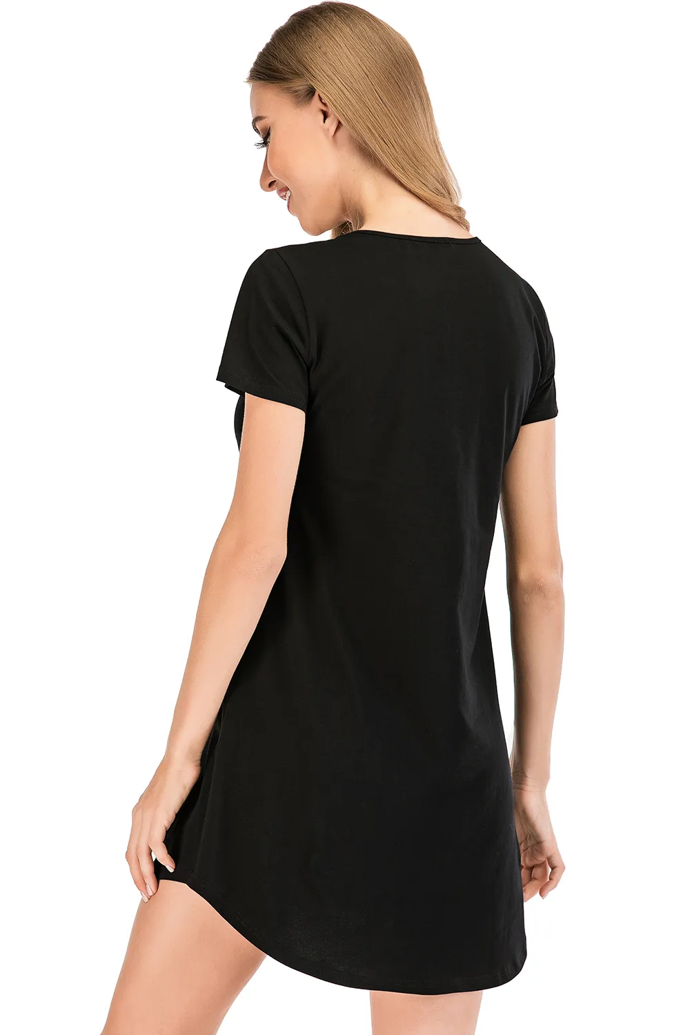 Graphic Round Neck Short Sleeve Lounge Dress, image 12