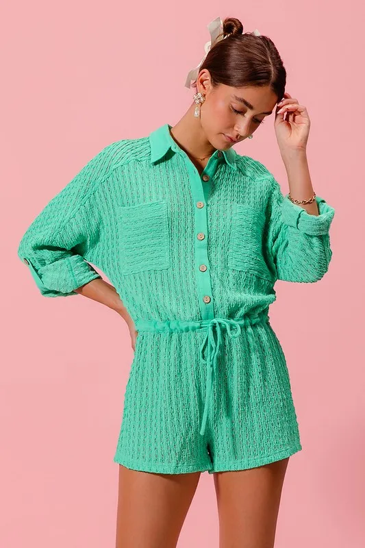 Textured Knit Button Front Romper, image 5