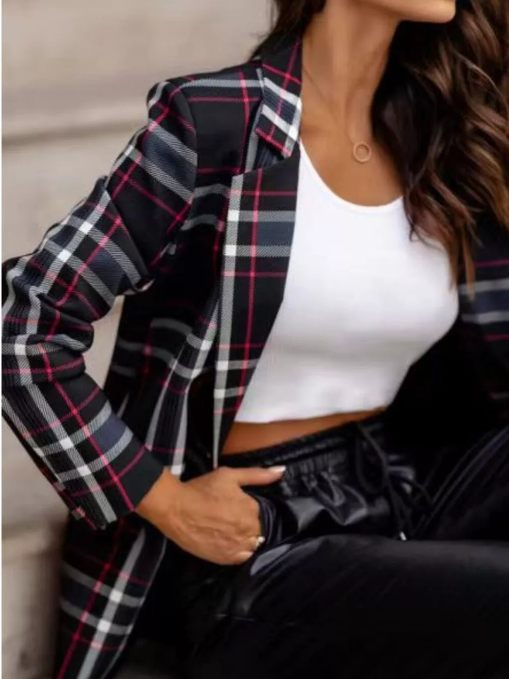 Plaid Lapel Collar Blazer, image 4