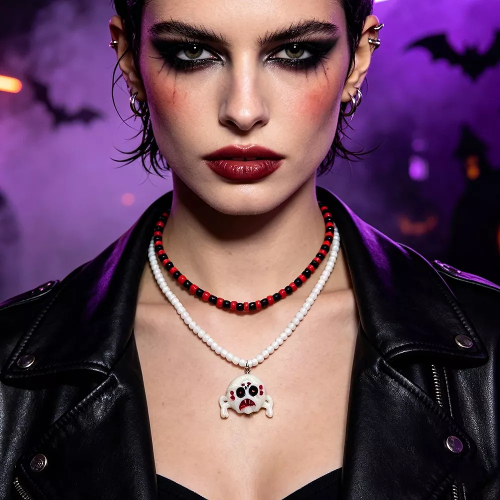 Gothic Skull Bead Double Layered Necklace