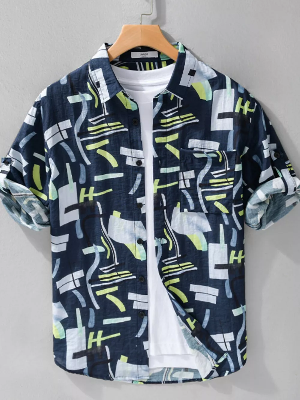 Men's Plus Size Geometric Print Casual Short Sleeve Shirt