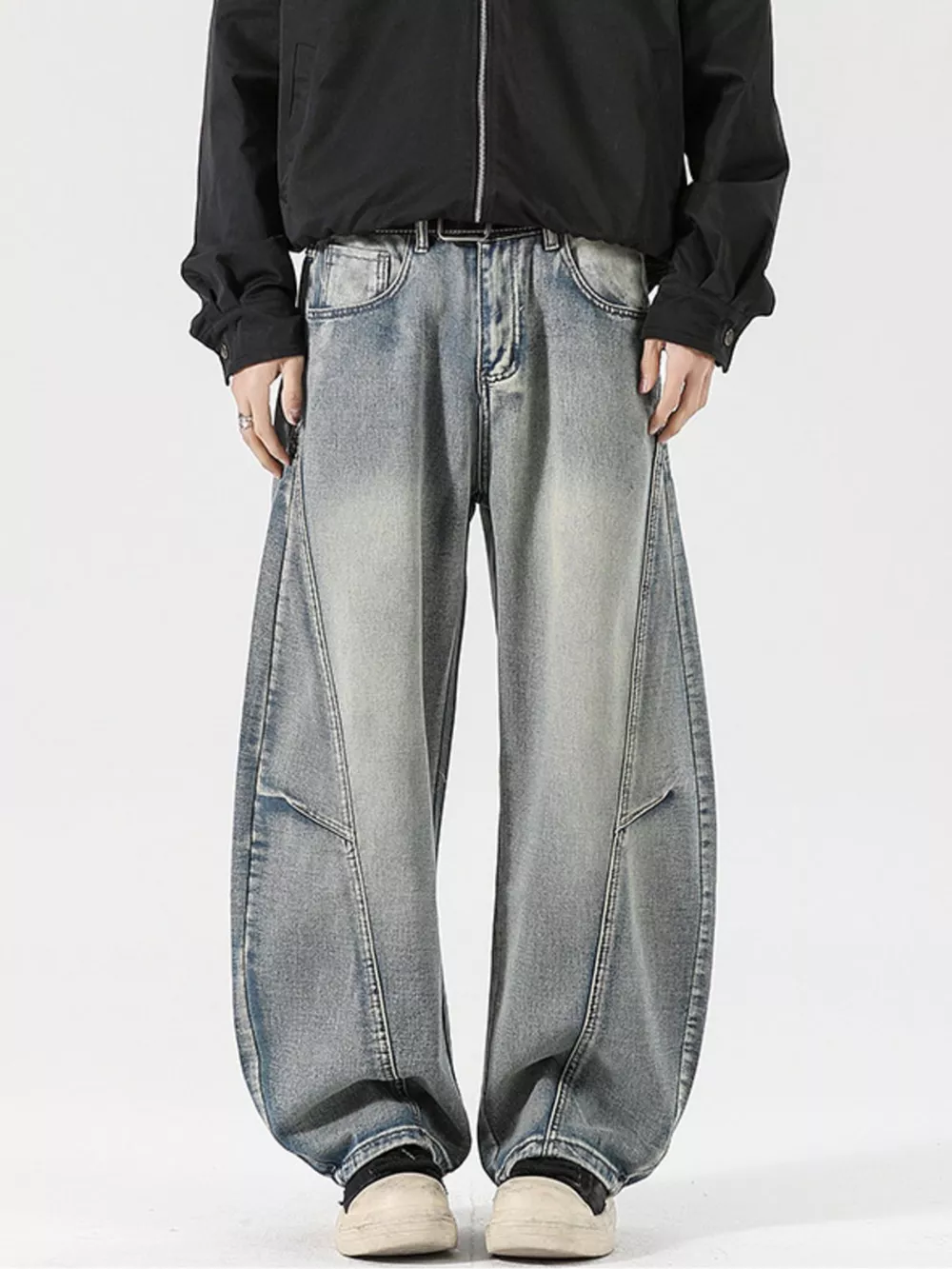 Men's Full Size Vintage Wash Wide Leg Jeans Plus Size, image 3