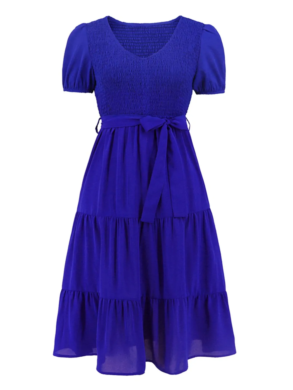 Smocked Tie Front Short Sleeve Tiered Dress, image 19