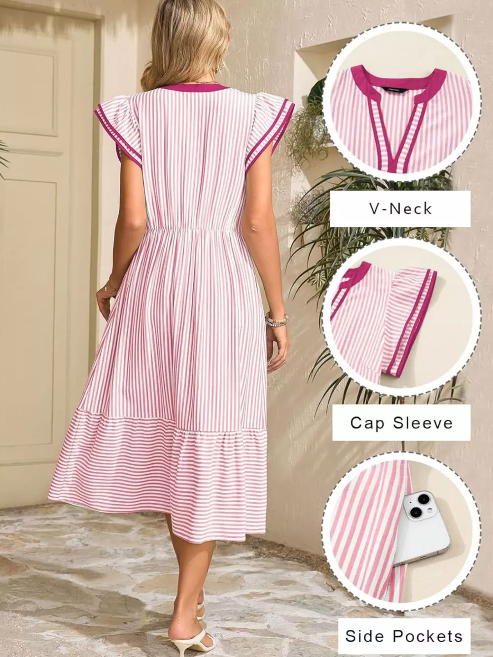 Striped Ruffle Sleeve Midi Dress, image 13