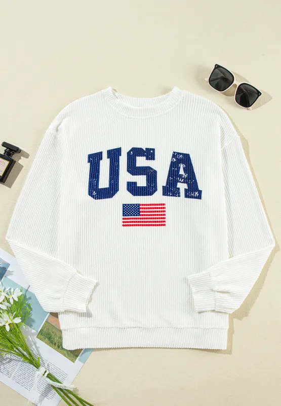 US Flag Corded Long Sleeve Sweatshirt, image 9