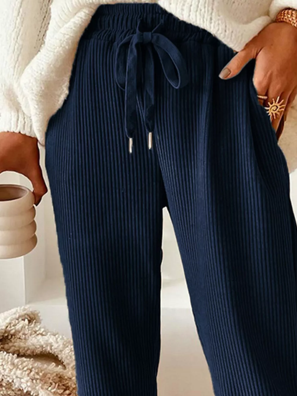Casual Corduroy Drawstring Waist Pants, image 12