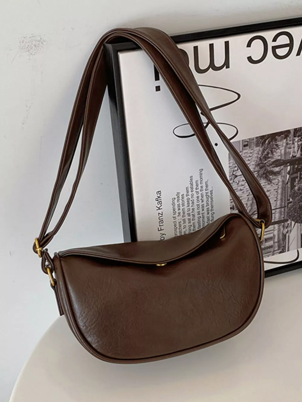 Elegant PU Leather Crescent Crossbody Bag, image 4