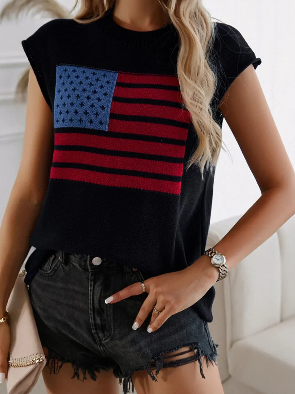 US Flag Round Neck Sweater Vest, image 10