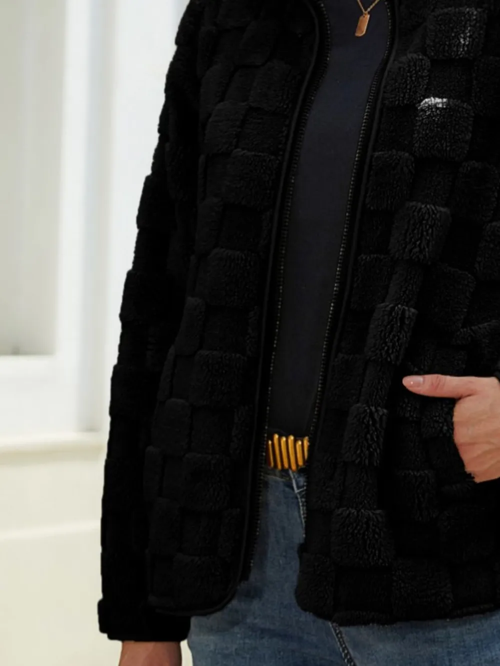 Fuzzy Checkered Zip Up Jacket, image 8