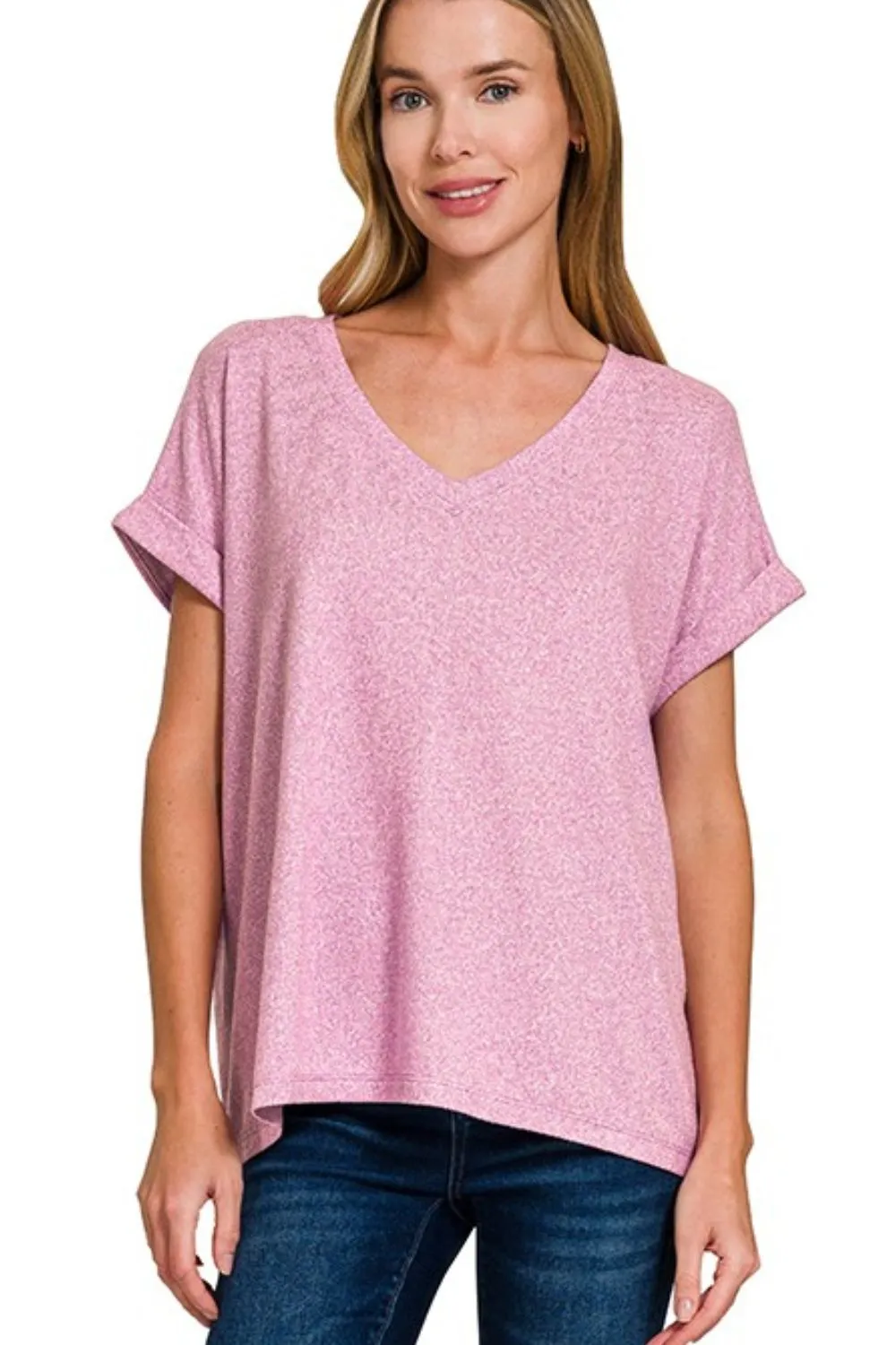 Soft Melange Hacci V-neck Tee, image 3
