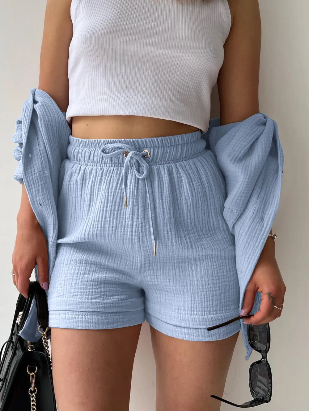 Textured Button Up Shirt and Shorts Set, image 29