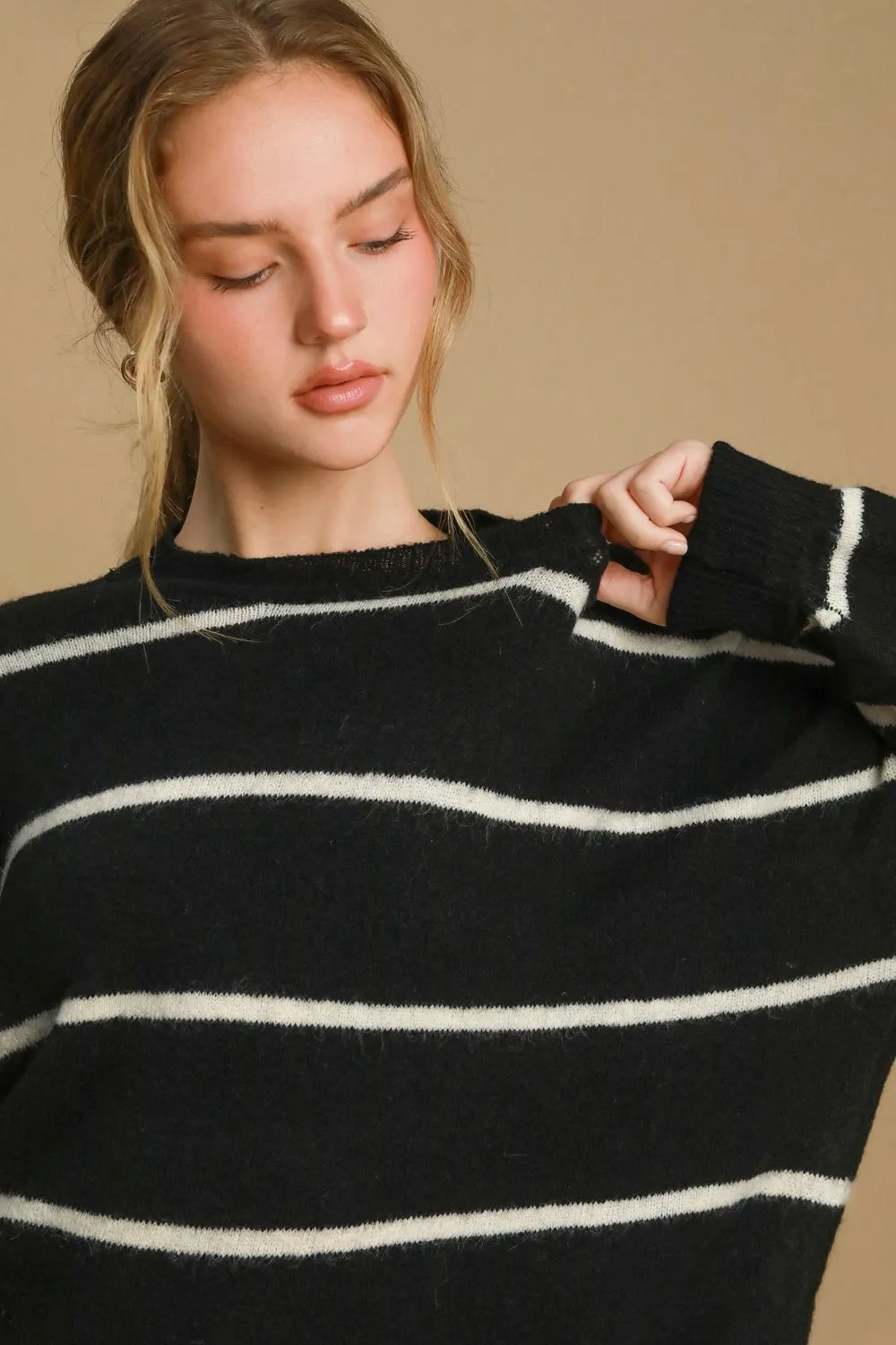 Wool Blend Striped Round Neck Sweater, image 4