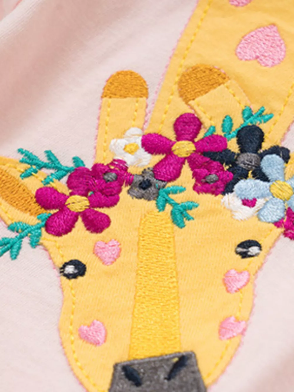 Children's Giraffe Embroidered T-Shirt with Floral Accents, image 4