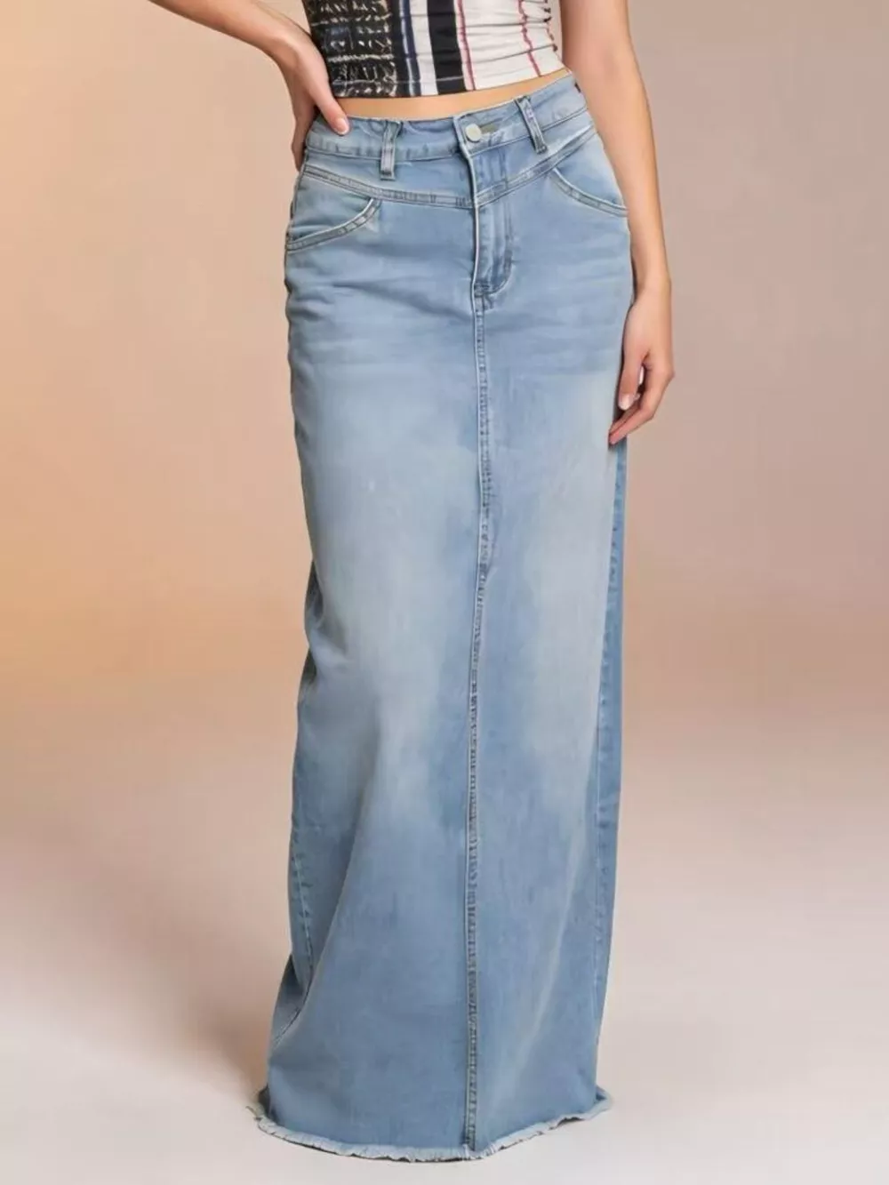 Raw Hem Maxi Denim Skirt, image 15