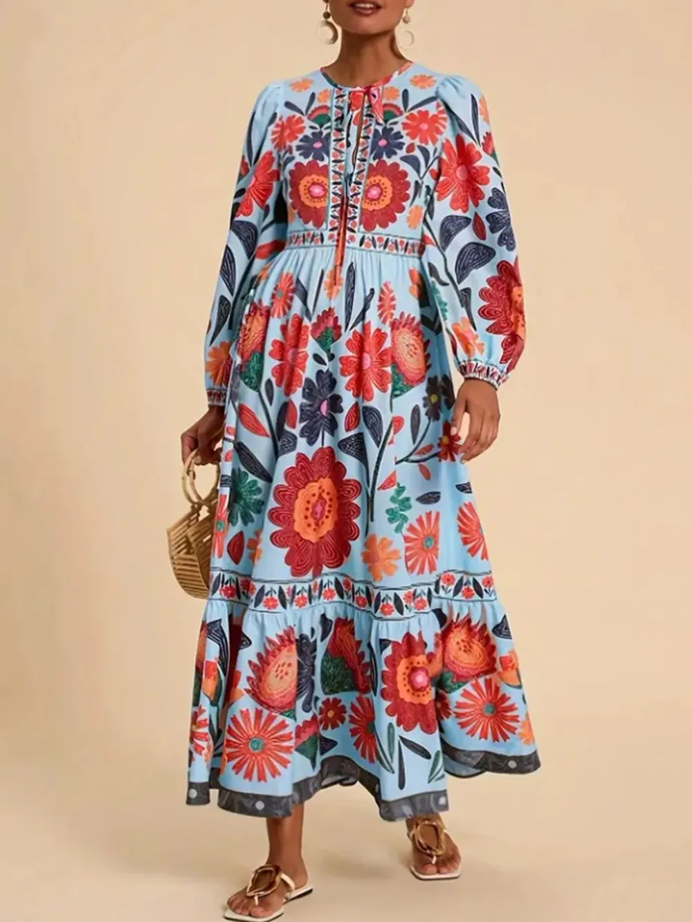 Floral Tie Waist Long Sleeve Dress, image 22
