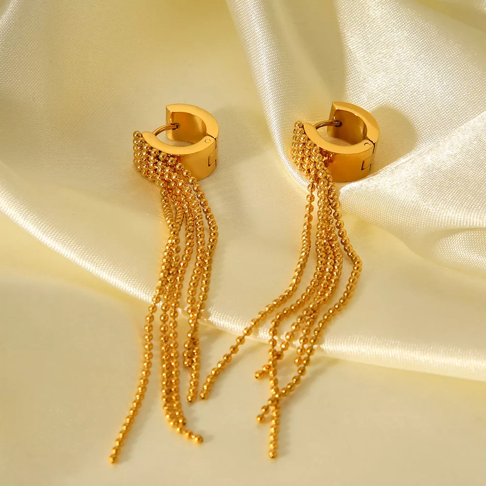 18K Gold-Plated Tassel Chain Earrings, image 3