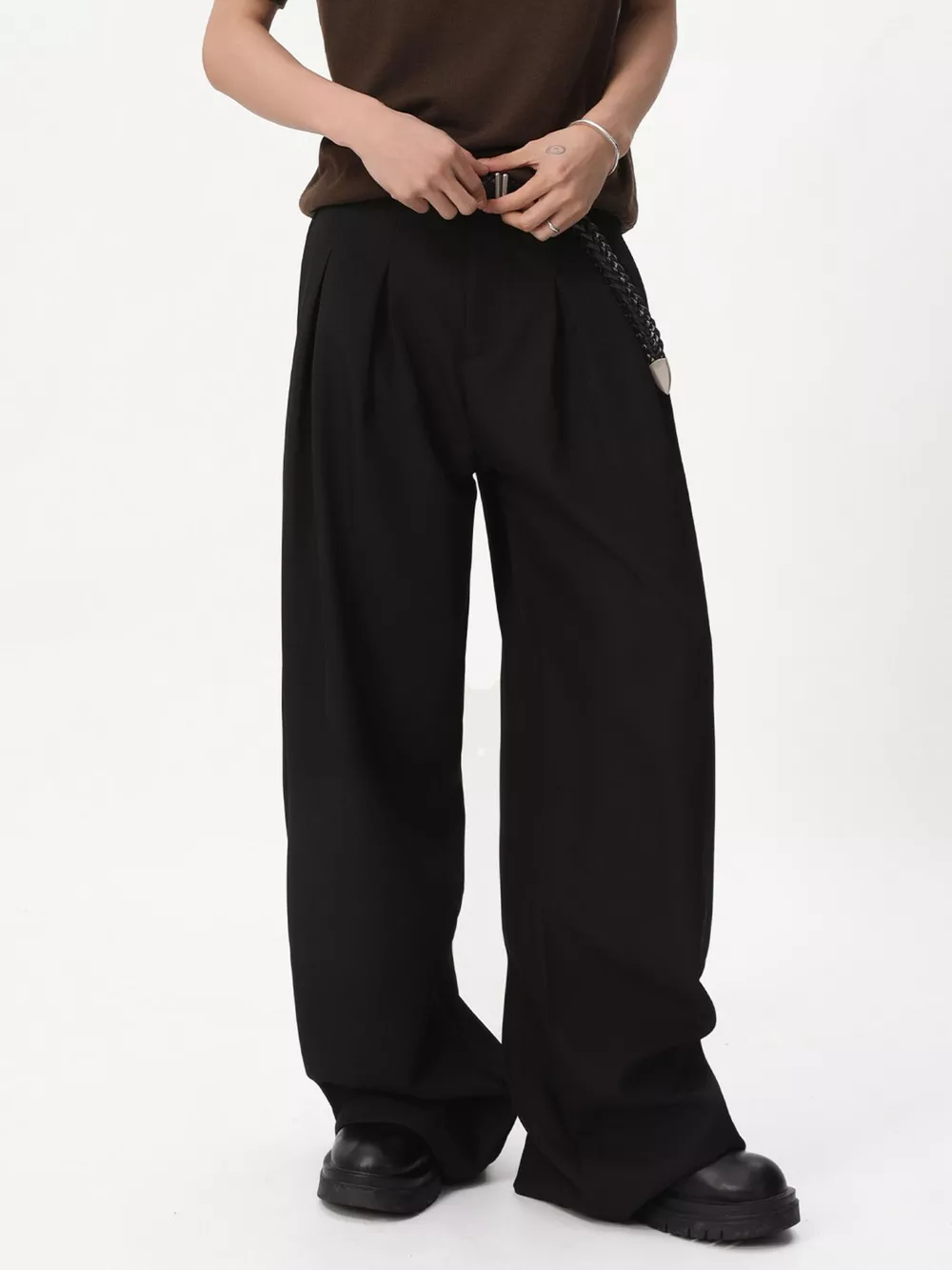Men's High-Waisted Pleated Wide-Leg Pants