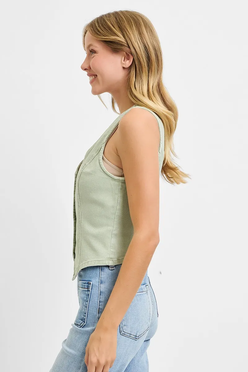 Full Size V Neck Button Down Vest Plus Size, image 5