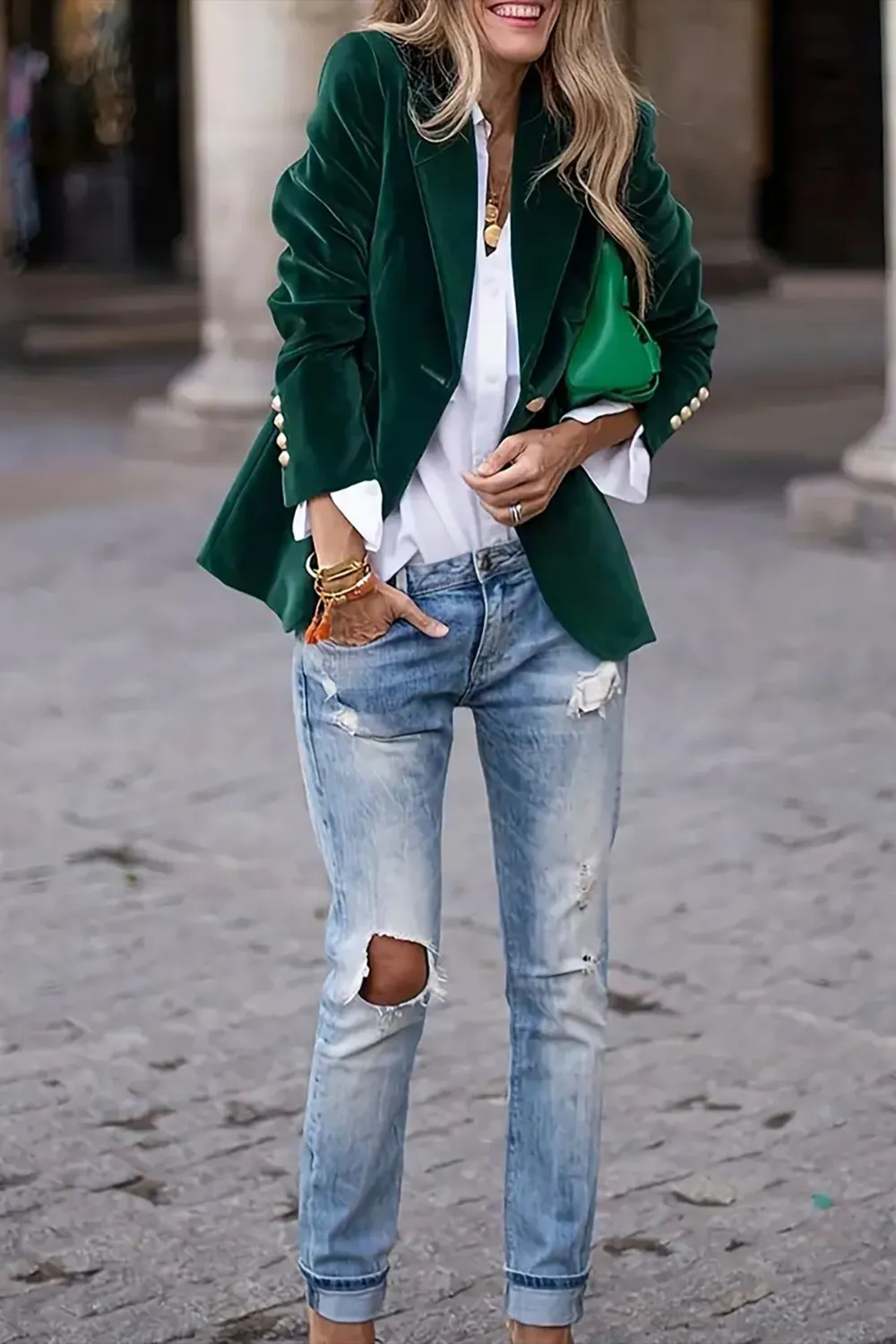 One Button Lapel Collar Long Sleeve Blazer, image 7