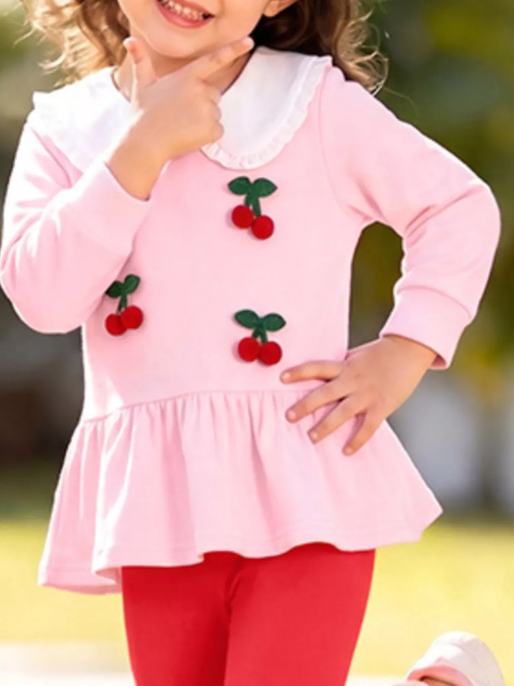 Children's Cherry Peplum Top and Leggings Set, image 3