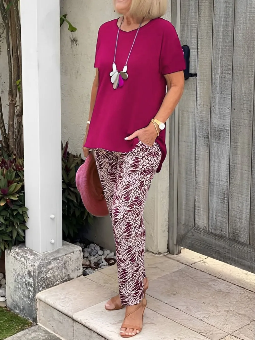 Full Size Round Neck Short Sleeve Top and Pants Set Plus Size, image 15