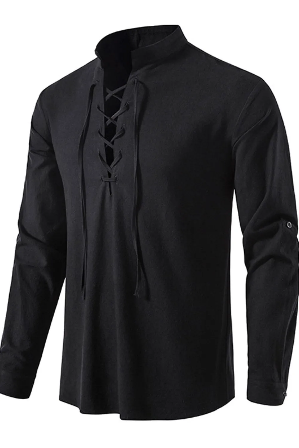 Men's Lace Up Long Sleeve Polo