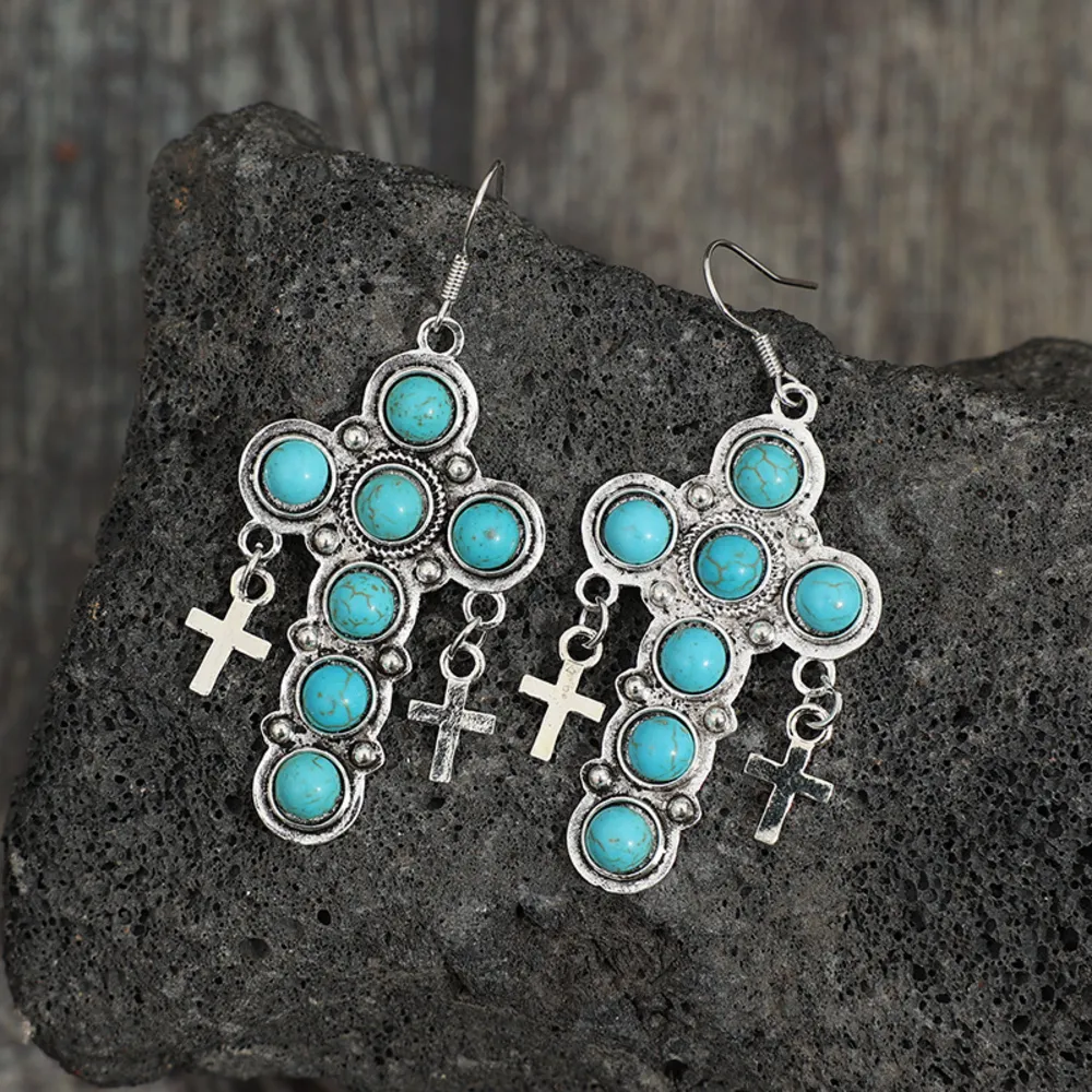 Artificial Turquoise Cross Shape Earrings, image 3
