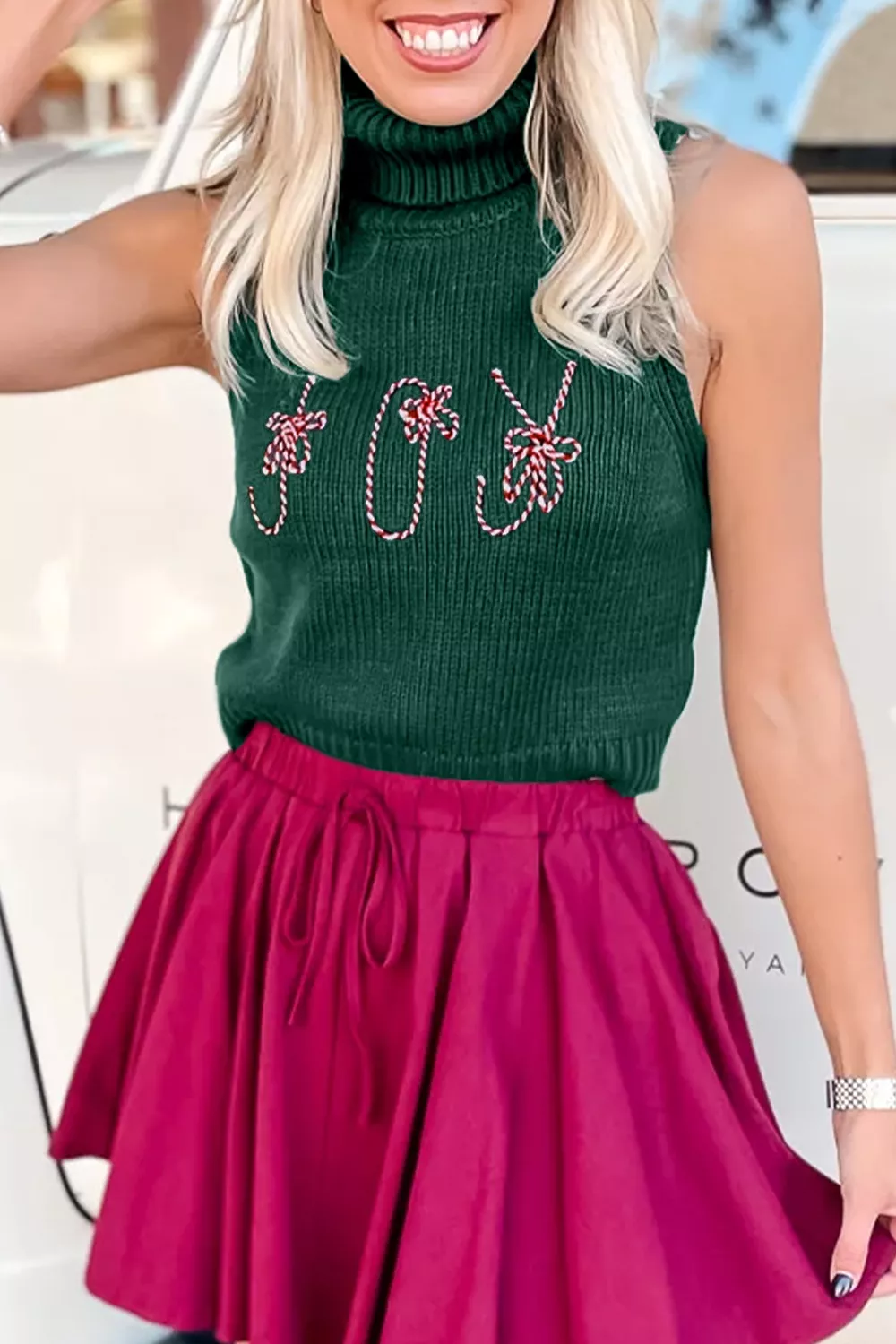 Festive Candy Cane Embroidered Turtleneck Sweater Vest, image 4