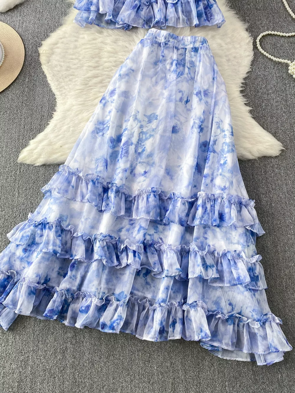 Floral Print Ruffle Hem Blouse and Skirt Set, image 6