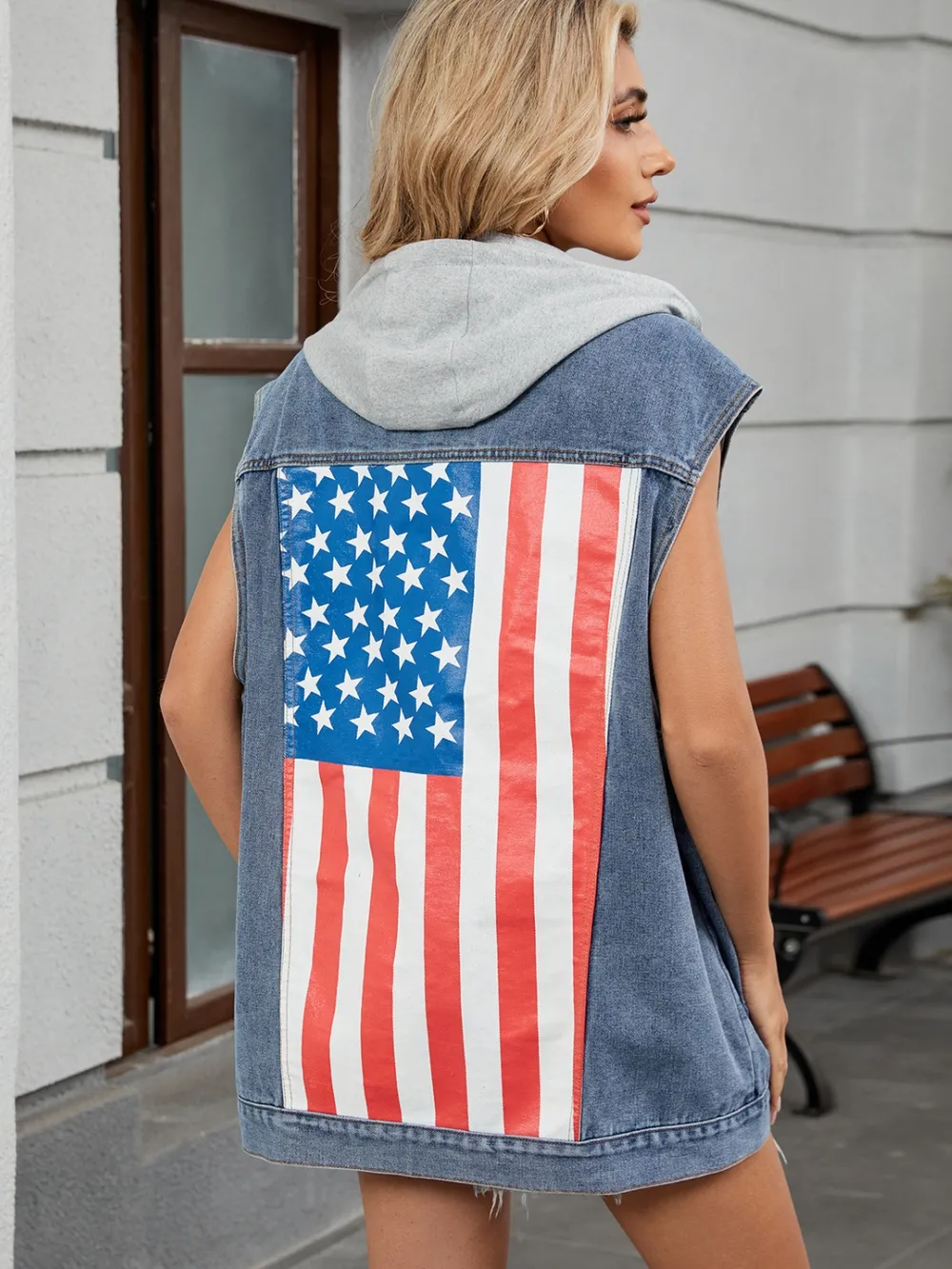 Button Down US Flag Denim Vest, image 5