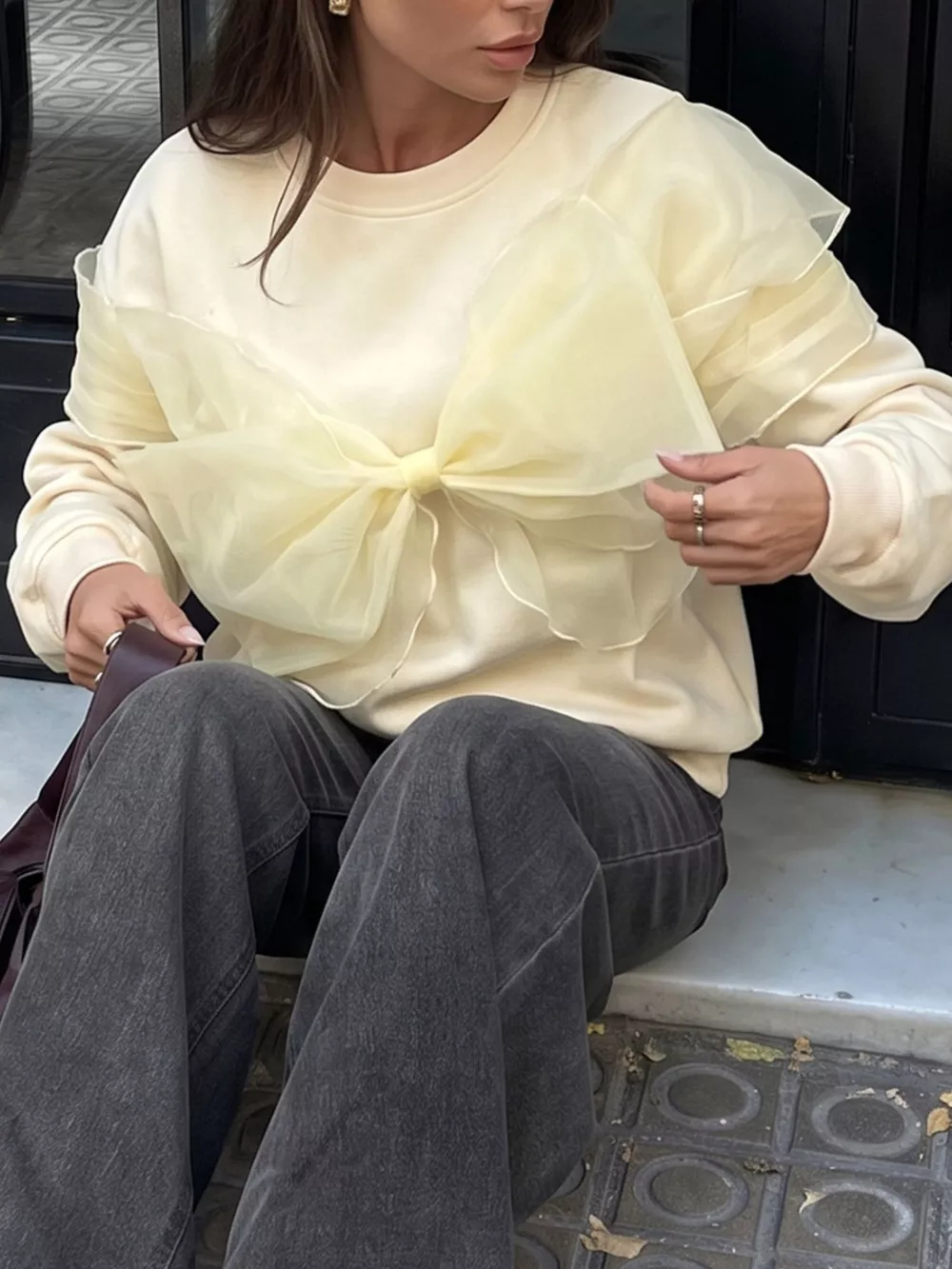 Bow Round Neck Long Sleeve Sweatshirt, image 4