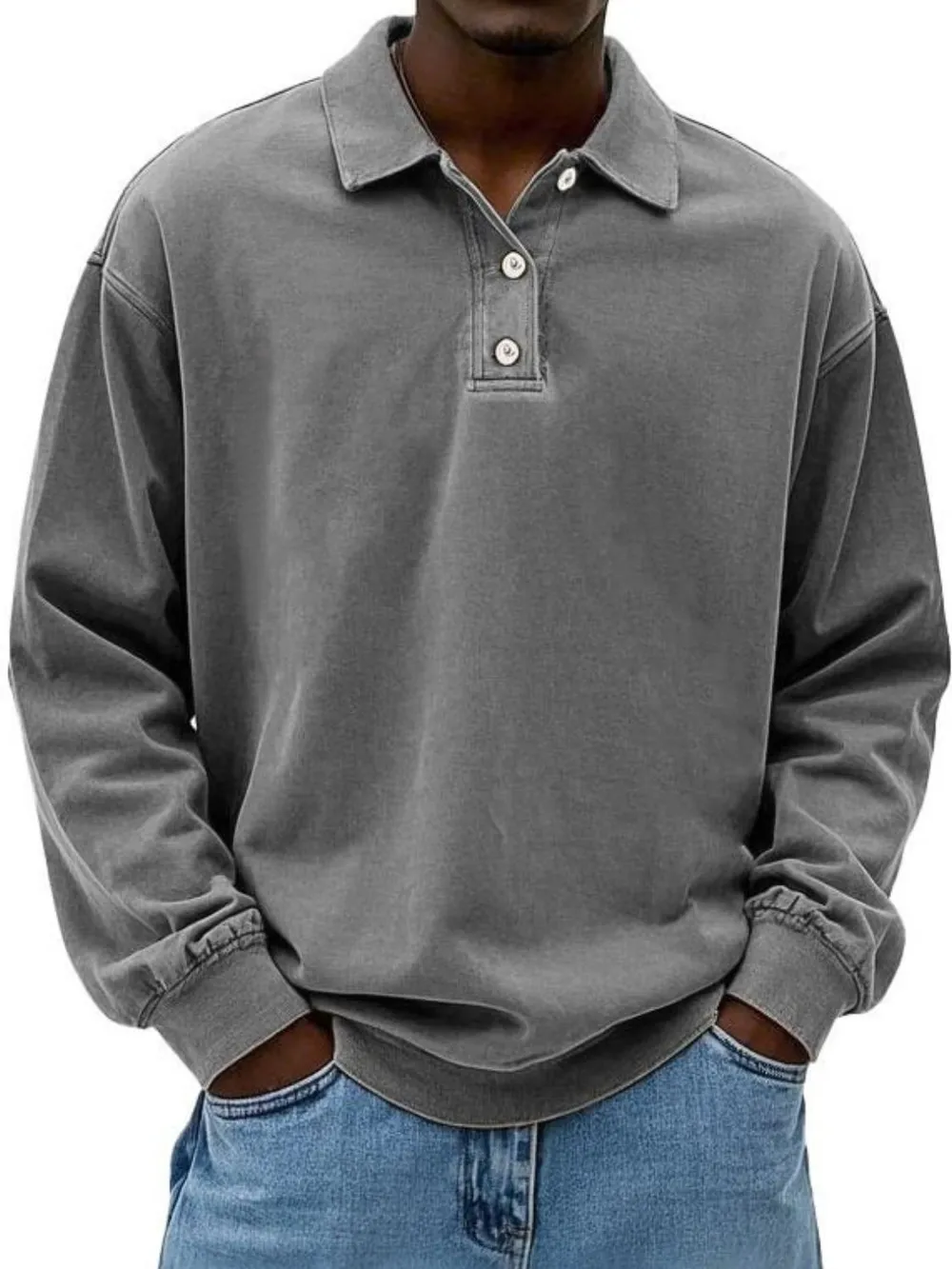 Men's Full Size Collared Neck Long Sleeve Polo Plus Size, image 3