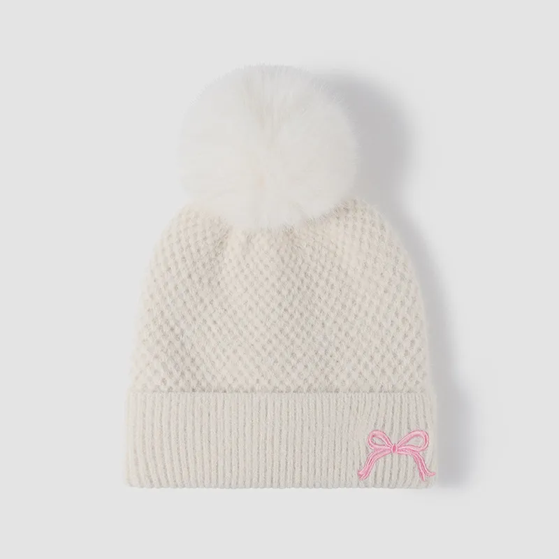 Thermal Bow Knit Hat with Pompom, image 6