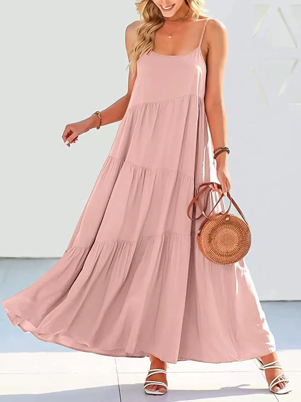 Full Size Ruched Tiered Spaghetti Strap Dress, image 19
