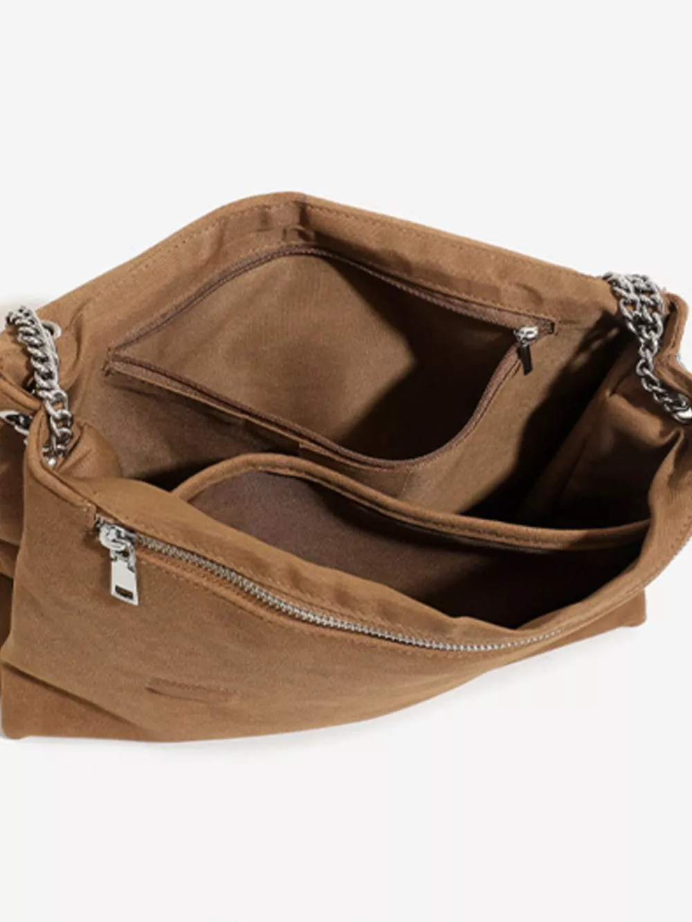 Suede Shoulder Bag with Metallic Chain Strap, image 5