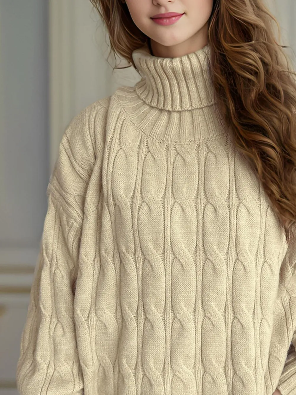 Cable-Knit Turtleneck Long Sleeve Sweater, image 14
