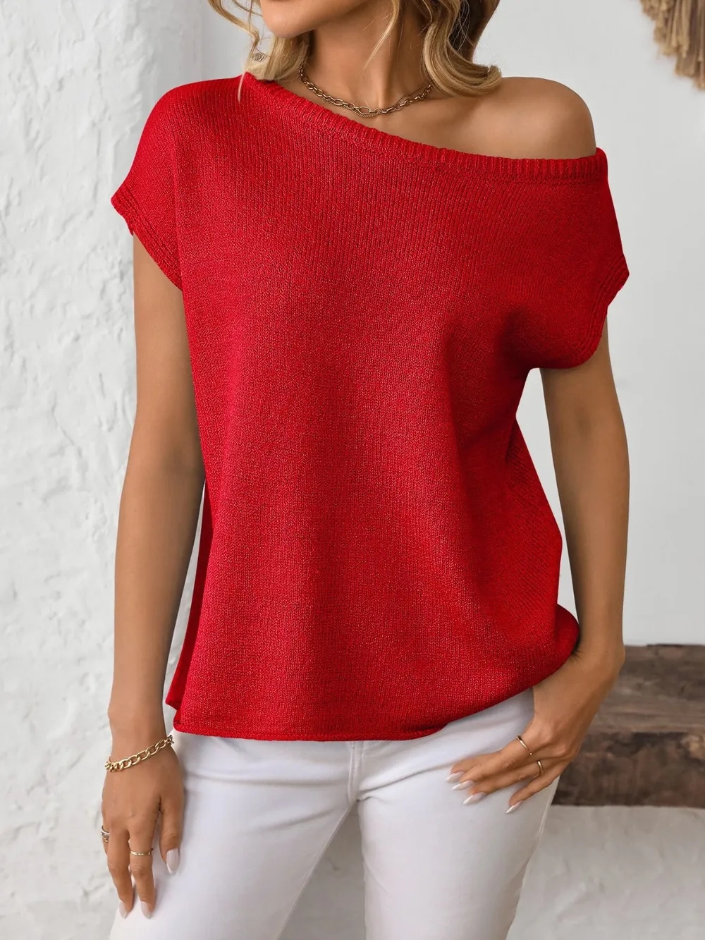 Boat Neck Short Sleeve Knit Top, image 16