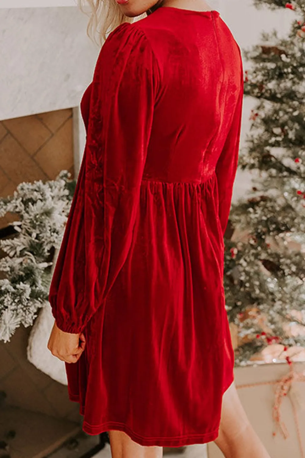 Velvet Bow Front Balloon Sleeve Dress, image 8