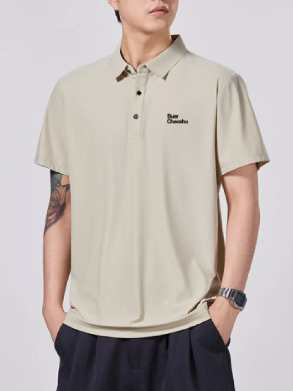Men's Plus Size Button Detail Short Sleeve Polo, image 2