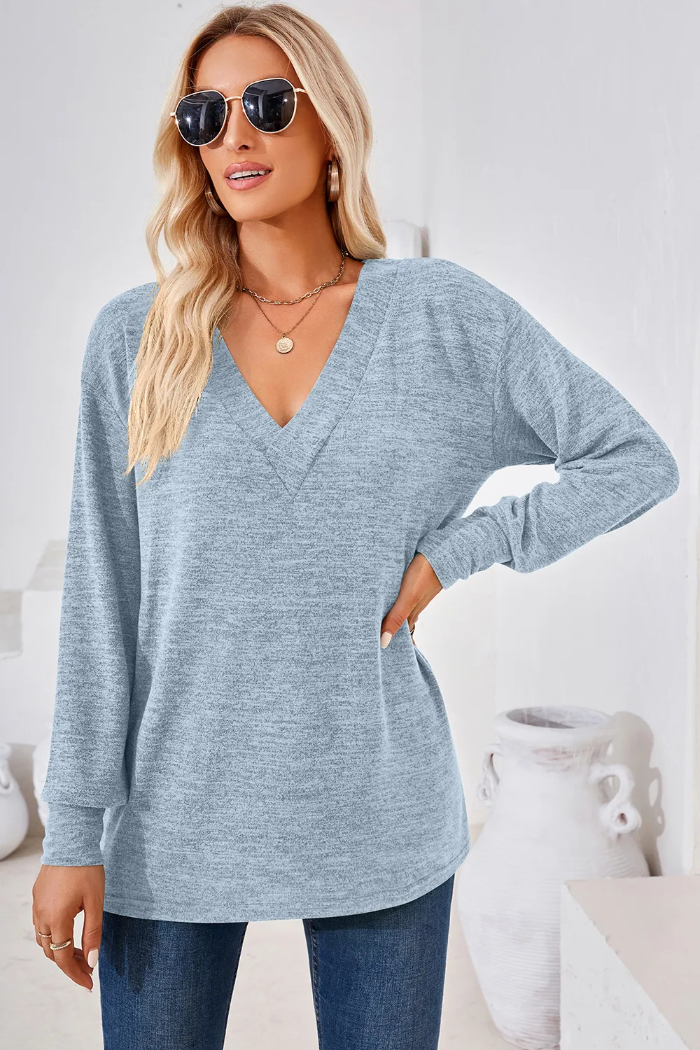 V-Neck Dropped Shoulder T-Shirt, image 17