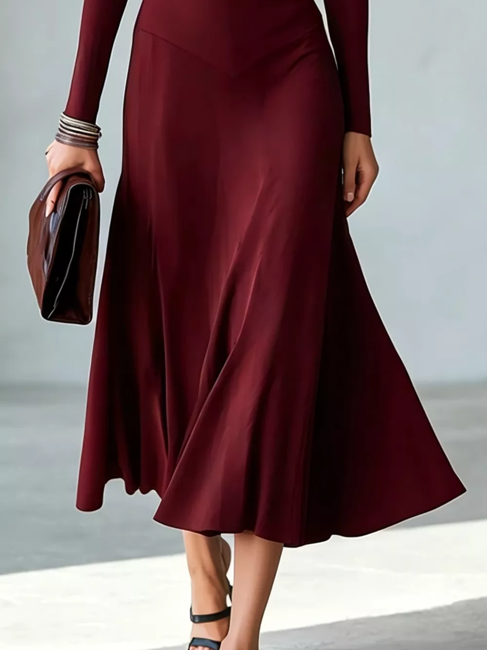 Full Size Mock Neck Cut-Out Long Sleeve Midi Dress Plus Size, image 15