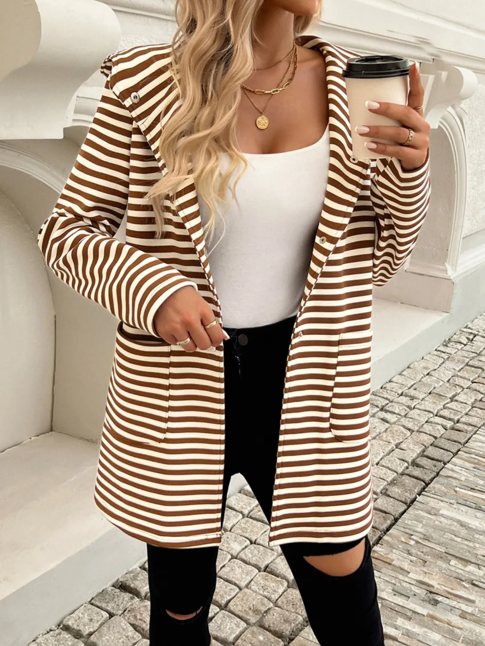 Striped Long Sleeve Hooded Outerwear, image 6