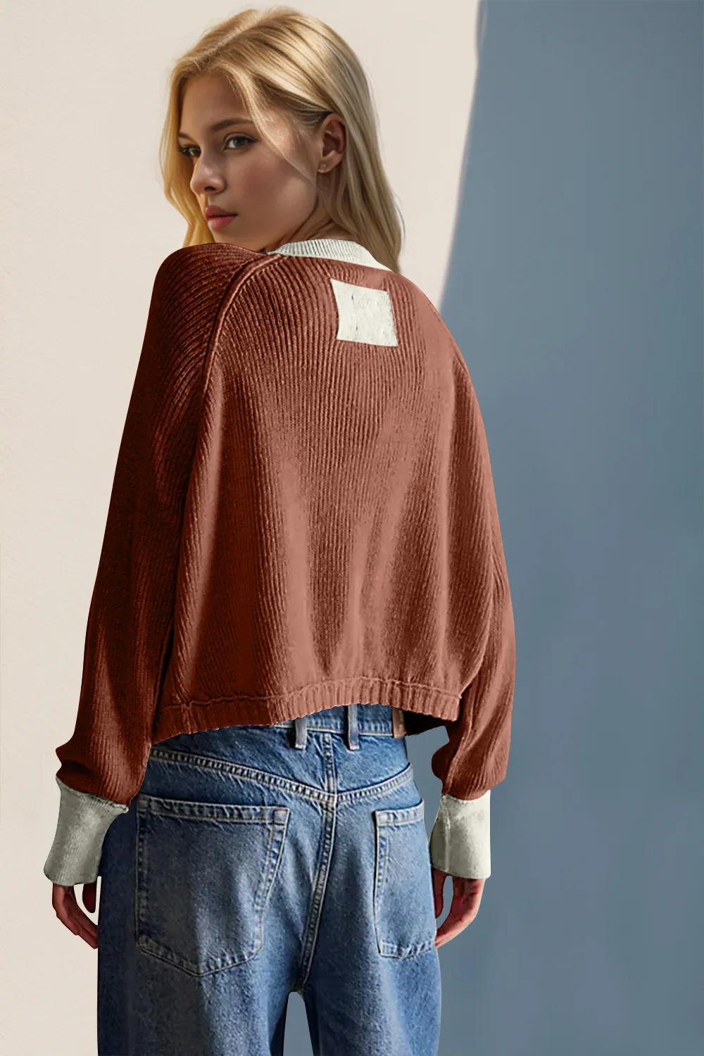 Contrast Button Up Long Sleeve Cardigan, image 12