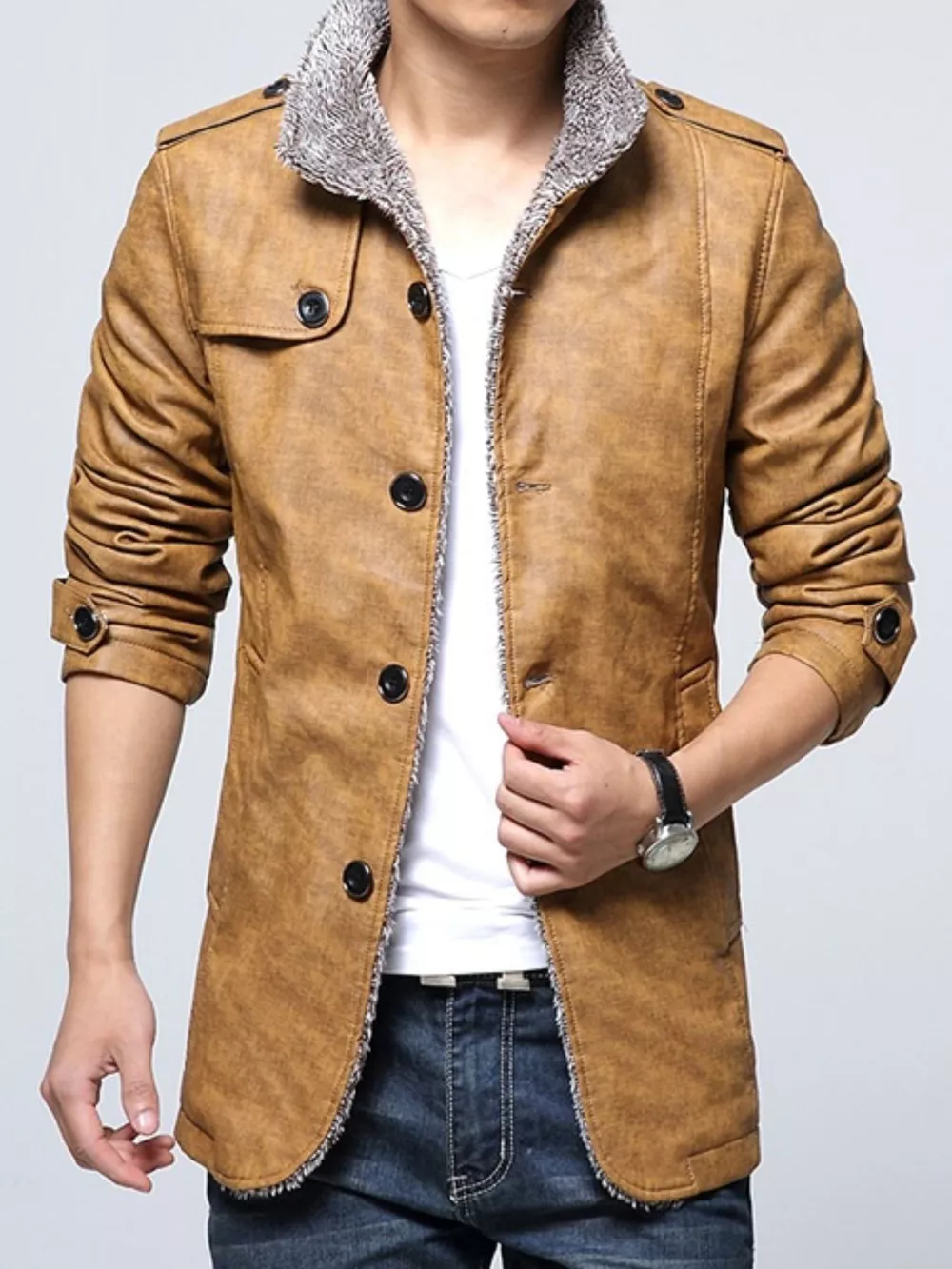 Men's Plus Size Button Up Fleece Lined Coat, image 6
