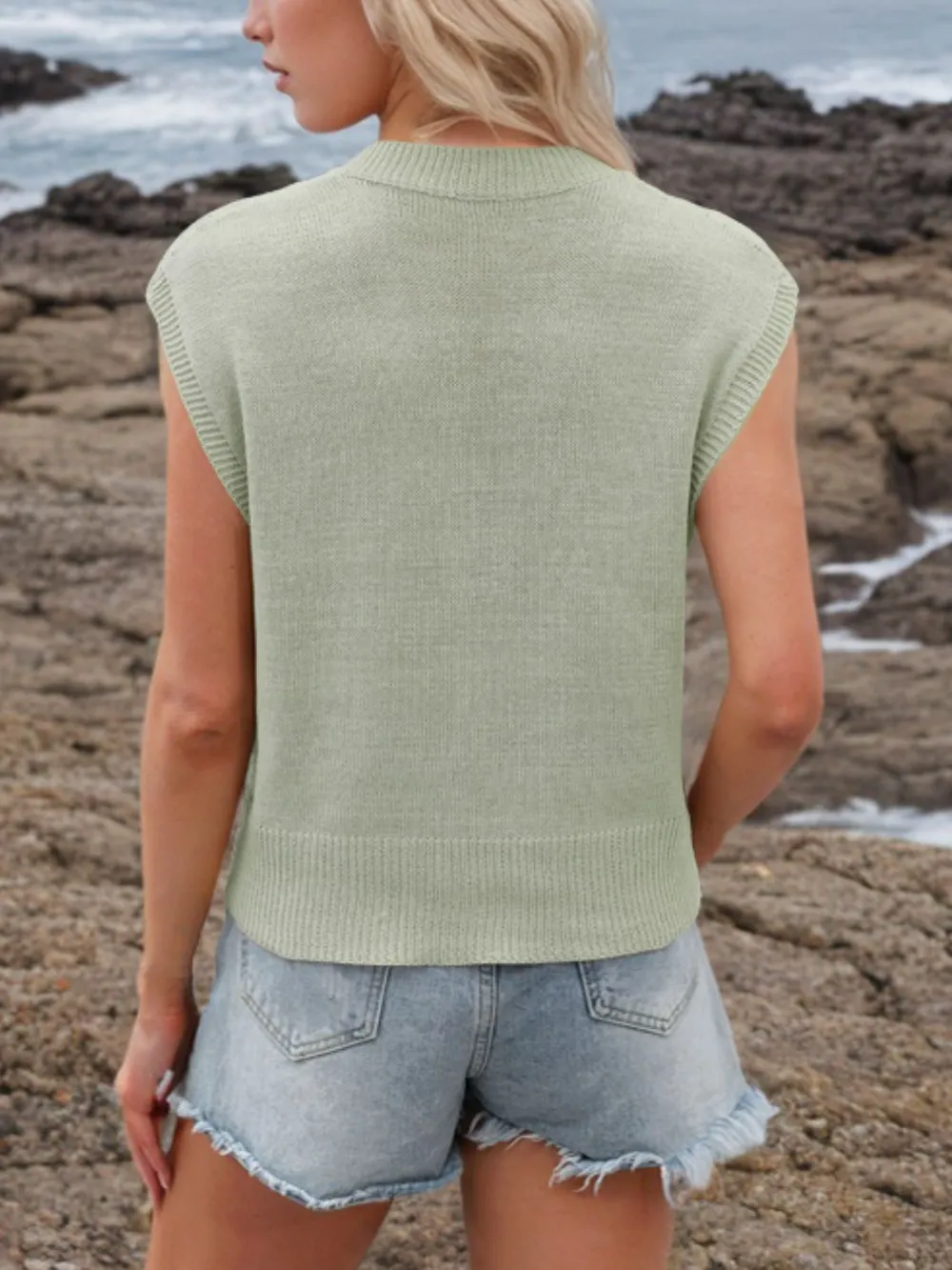 Ribbed Hem V-Neck Sweater Vest, image 15
