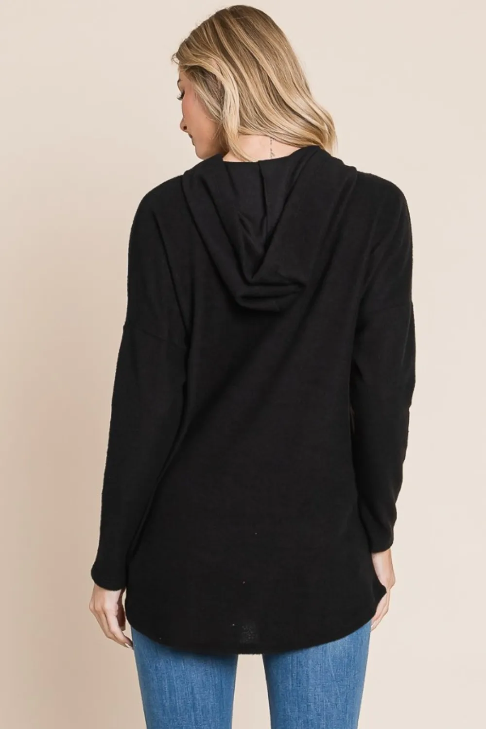 Contrast Drawstring Drop Shoulder Knit Hoodie, image 2
