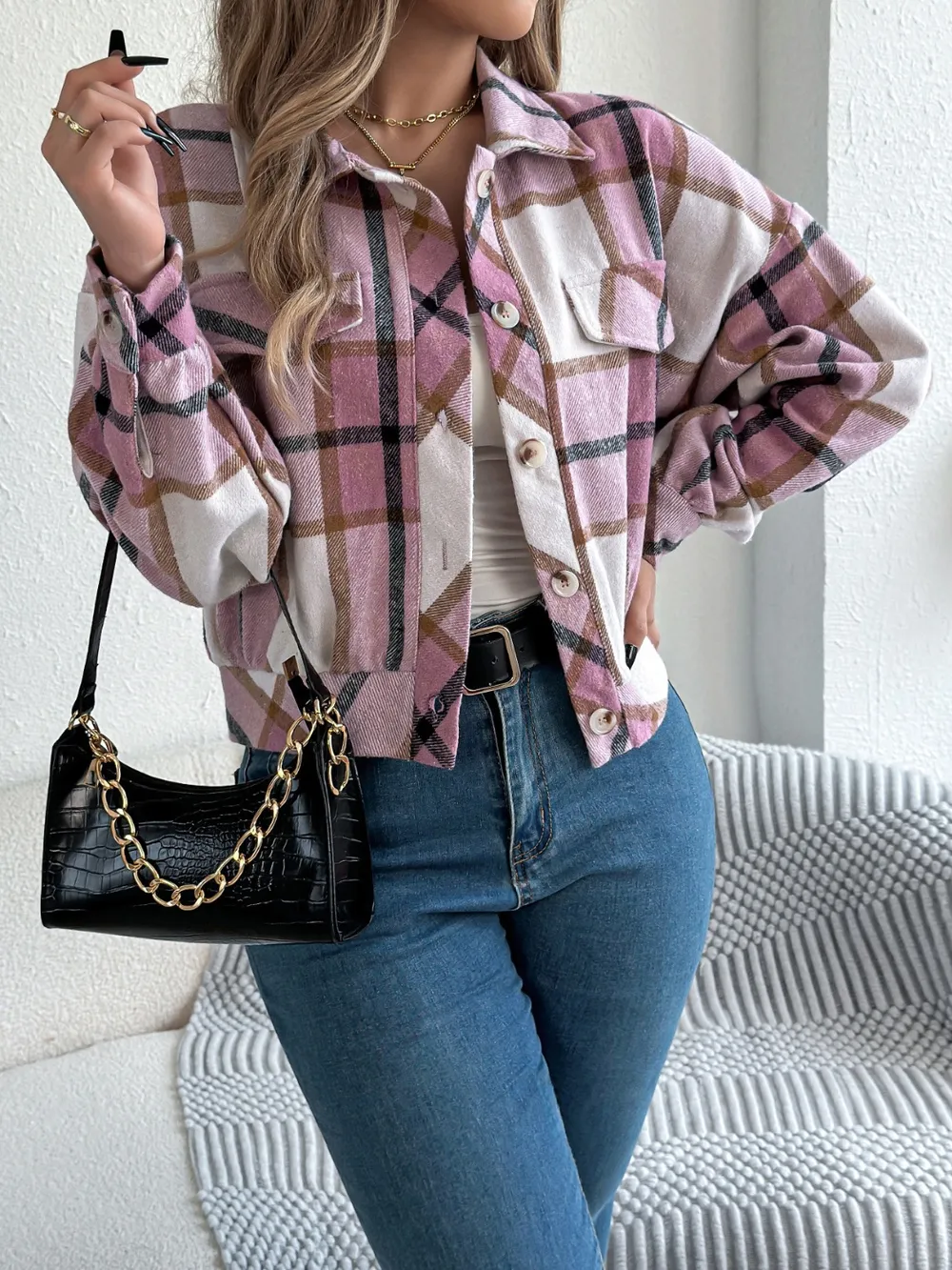 Plaid Button Up Long Sleeve Jacket, image 15