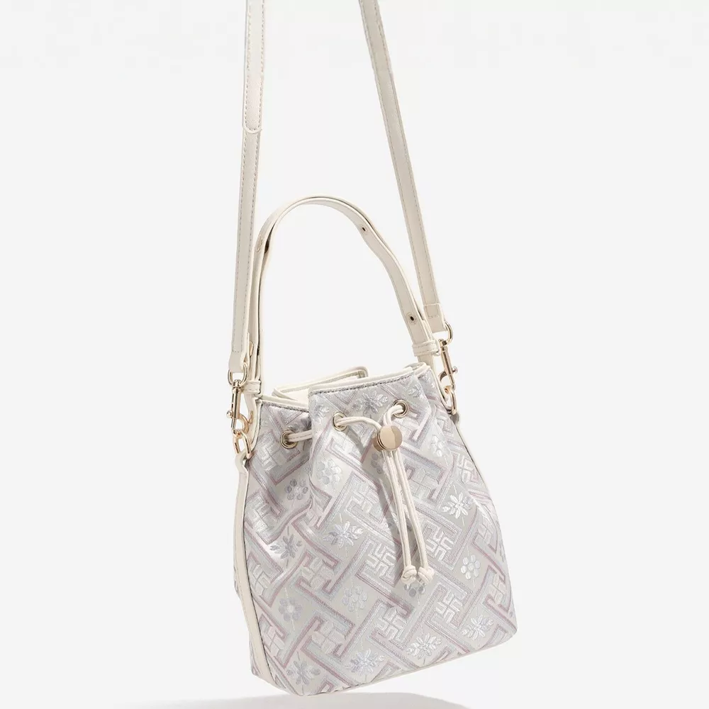 Geometric Pattern Drawstring Crossbody Bucket Bag, image 5